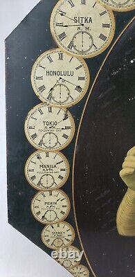 Rare Antique Rockford Pocket Watch Old Tin Metal Sign TOC c1900 Victorian Woman