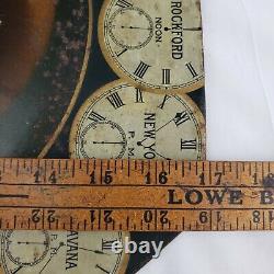 Rare Antique Rockford Pocket Watch Old Tin Metal Sign TOC c1900 Victorian Woman