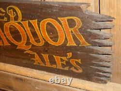 Rare Early Old Original Wines Liquor Beer Ales Wood Trade Sign Vintage Antique