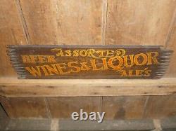 Rare Early Old Original Wines Liquor Beer Ales Wood Trade Sign Vintage Antique