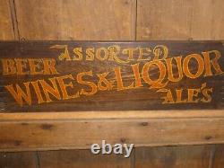 Rare Early Old Original Wines Liquor Beer Ales Wood Trade Sign Vintage Antique