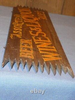 Rare Early Old Original Wines Liquor Beer Ales Wood Trade Sign Vintage Antique