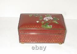 Rare Old 19th Century Chinese Bronze Cloisonne Red Enamel Humidor Box Signed