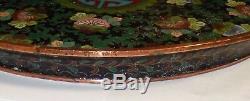 Rare Old Chinese Cloisonne Enamel Floral 11 Plate Platter Copper Tray Signed