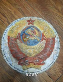 Rare! Old Coat of Arms USSR 1940s Railway Sign Train Locomotive Antique Emblem