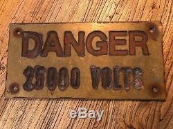 Rare Old Danger High Voltage 25000 Volts Sign Heavy Brass Steam Punk Industrial