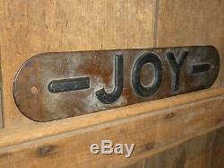 Rare Old Original'joy' Mining Equipment Embossed Brass Sign Vintage Antique