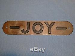 Rare Old Original'joy' Mining Equipment Embossed Brass Sign Vintage Antique