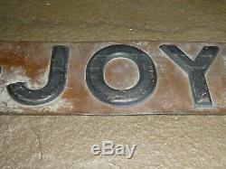 Rare Old Original'joy' Mining Equipment Embossed Brass Sign Vintage Antique