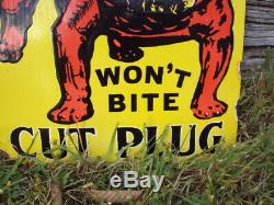 Rare Old Porcelain Bull Dog Tobacco Advertising Vintage Metal Heavy Sign Antique