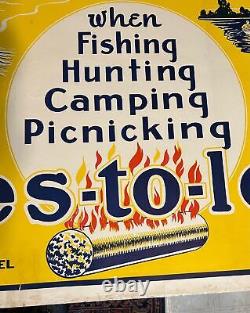 Rare Original Old Camping Hunting Fishing Pres-to-logs Color Sign Poster 28 X 42