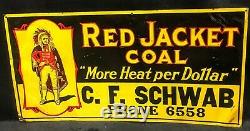 Rare Red Jacket Tin Sign Indian Coal Co Native American Antique Advertising Old
