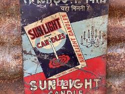 Rare Sunlight Candles Metal Sign Vintage Tin Tacker Sun Light Candle Antique Old