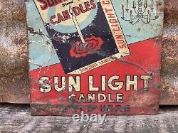 Rare Sunlight Candles Metal Sign Vintage Tin Tacker Sun Light Candle Antique Old