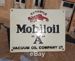 Rare Vintage 1930's Old Antique Mobil Oil A Adv. Porcelain Enamel Sign Board