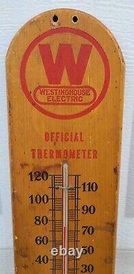 Rare Vintage Antique Wood Advertising Thermometer Westinghouse Sign Old Gas Oil