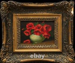 Really OLD 1800s Oil Painting On Wood Still Life Antique Art Gilt Carved Frame