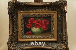 Really OLD 1800s Oil Painting On Wood Still Life Antique Art Gilt Carved Frame