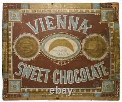 SCARCE VIENNA SWEET CHOCOLATE RUNKEL BROS NY INK STMPD WOOD BOX With2 PAPER LABELS