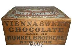 SCARCE VIENNA SWEET CHOCOLATE RUNKEL BROS NY INK STMPD WOOD BOX With2 PAPER LABELS