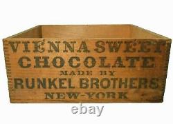 SCARCE VIENNA SWEET CHOCOLATE RUNKEL BROS NY INK STMPD WOOD BOX With2 PAPER LABELS