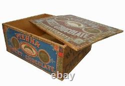 SCARCE VIENNA SWEET CHOCOLATE RUNKEL BROS NY INK STMPD WOOD BOX With2 PAPER LABELS