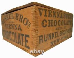 SCARCE VIENNA SWEET CHOCOLATE RUNKEL BROS NY INK STMPD WOOD BOX With2 PAPER LABELS