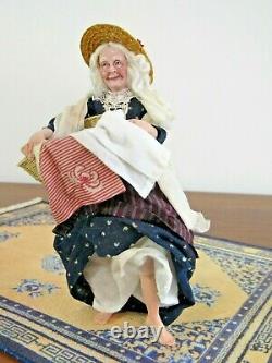 SIGNED Marcia Backstrom Miniature Dollhouse Doll Grandma Old Lady with Laundry m