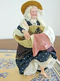 SIGNED Marcia Backstrom Miniature Dollhouse Doll Grandma Old Lady with Laundry m