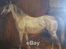 SMALL ANTIQUE OLD ORIGINAL OIL PAINTING of a HORSE NAIVE STYLE FOLK ART signed