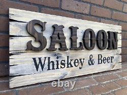 Saloon Tavern Whiskey Bar Wood Sign Old West Primitive Rustic Antique Look