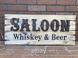 Saloon Tavern Whiskey Bar Wood Sign Old West Primitive Rustic Antique Look