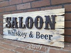 Saloon Tavern Whiskey Bar Wood Sign Old West Primitive Rustic Antique Look