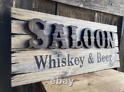 Saloon Tavern Whiskey Bar Wood Sign Old West Primitive Rustic Antique Look