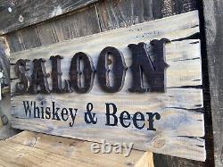 Saloon Tavern Whiskey Bar Wood Sign Old West Primitive Rustic Antique Look