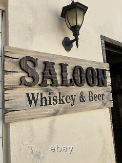 Saloon Tavern Whiskey Bar Wood Sign Old West Primitive Rustic Antique Look