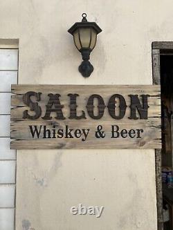 Saloon Tavern Whiskey Bar Wood Sign Old West Primitive Rustic Antique Look