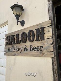 Saloon Tavern Whiskey Bar Wood Sign Old West Primitive Rustic Antique Look