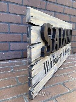 Saloon Tavern Whiskey Bar Wood Sign Old West Primitive Rustic Antique Look