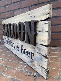 Saloon Tavern Whiskey Bar Wood Sign Old West Primitive Rustic Antique Look