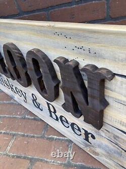 Saloon Tavern Whiskey Bar Wood Sign Old West Primitive Rustic Antique Look