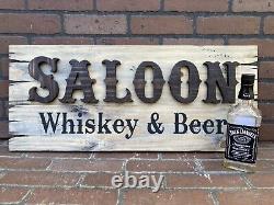 Saloon Tavern Whiskey Bar Wood Sign Old West Primitive Rustic Antique Look