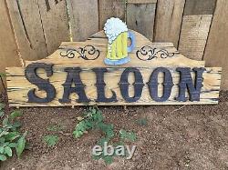 Saloon Wood Sign Rustic Whiskey Bar Beer Brew Tavern Old West Antique Look 30x12