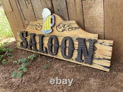 Saloon Wood Sign Rustic Whiskey Bar Beer Brew Tavern Old West Antique Look 30x12