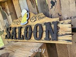 Saloon Wood Sign Rustic Whiskey Bar Beer Brew Tavern Old West Antique Look 30x12