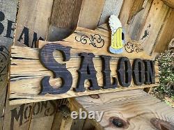 Saloon Wood Sign Rustic Whiskey Bar Beer Brew Tavern Old West Antique Look 30x12