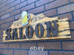 Saloon Wood Sign Rustic Whiskey Bar Beer Brew Tavern Old West Antique Look 30x12
