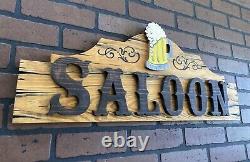 Saloon Wood Sign Rustic Whiskey Bar Beer Brew Tavern Old West Antique Look 30x12