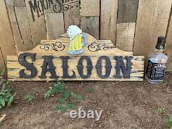 Saloon Wood Sign Rustic Whiskey Bar Beer Brew Tavern Old West Antique Look 30x12