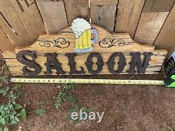 Saloon Wood Sign Rustic Whiskey Bar Beer Brew Tavern Old West Antique Look 30x12
